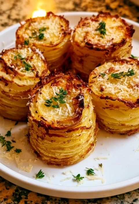 Crispy Garlic Parmesan Potato Gratin Stacks