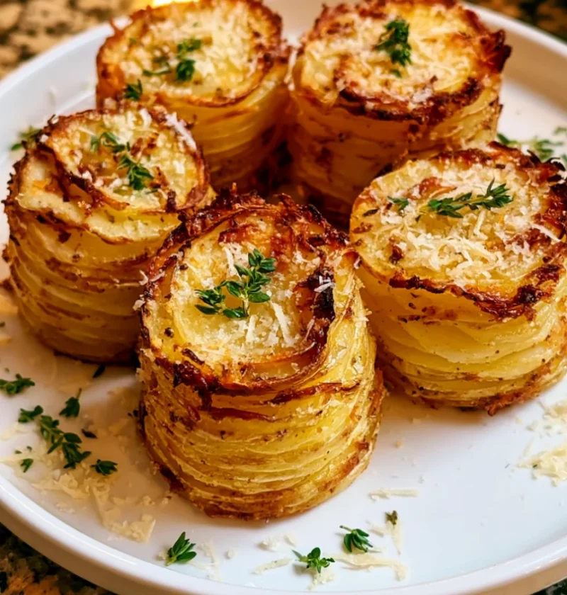 Crispy Garlic Parmesan Potato Gratin Stacks