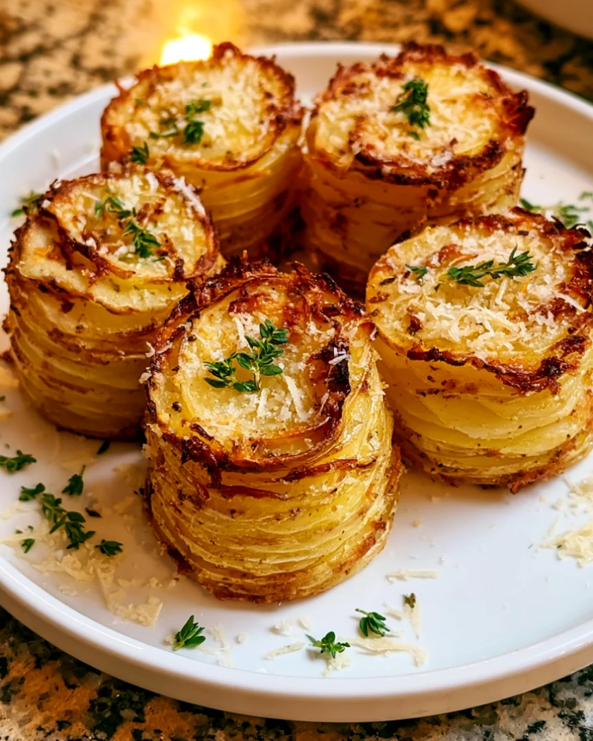 Crispy Garlic Parmesan Potato Gratin Stacks