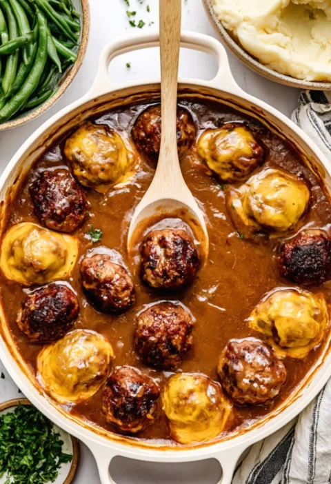 Easy French Onion Meatballs with Gravy