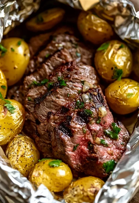Garlic Butter Steak and Potato Foil Packets