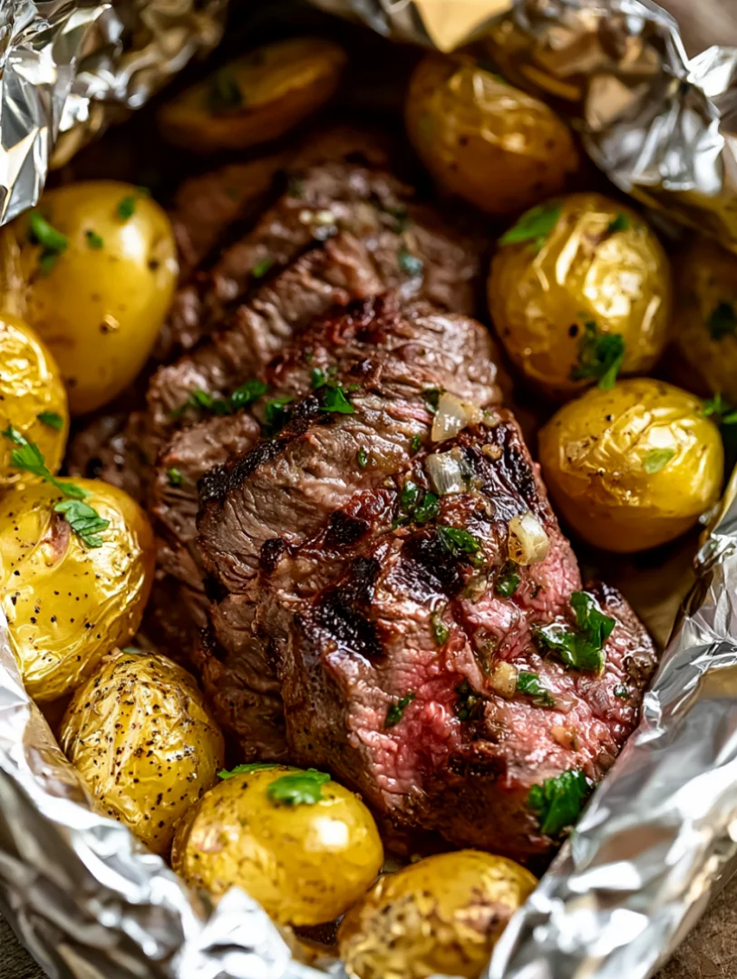 Garlic Butter Steak and Potato Foil Packets