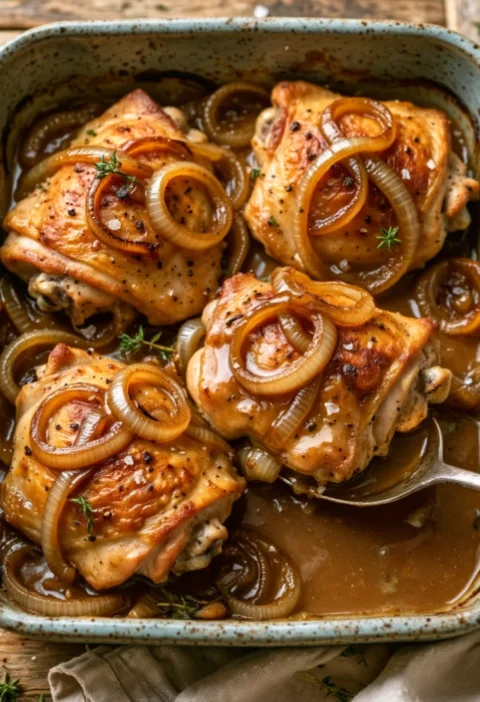 Golden Baked Chicken Thighs with Caramelized Onions