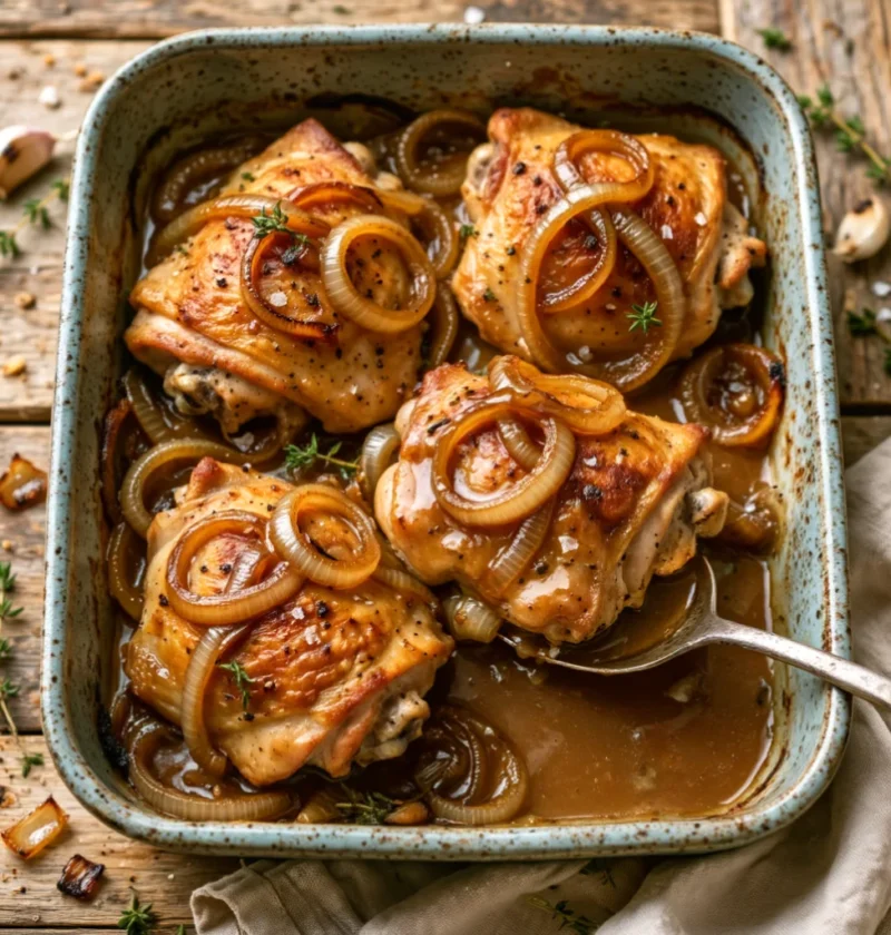 Golden Baked Chicken Thighs with Caramelized Onions