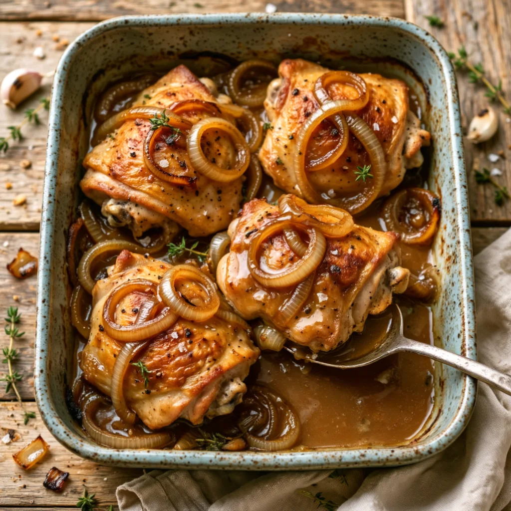 Golden Baked Chicken Thighs with Caramelized Onions
