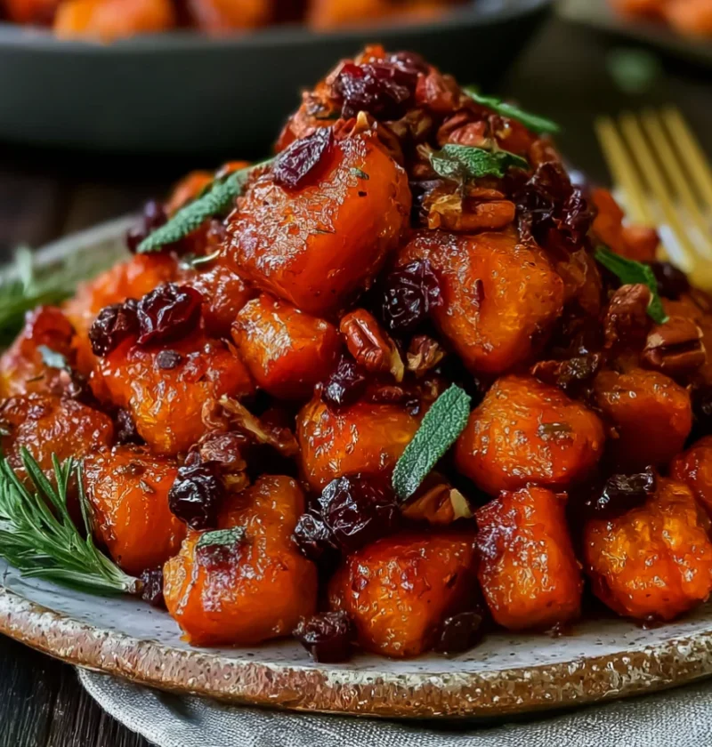 Perfect Maple Roasted Butternut Squash with Cranberries
