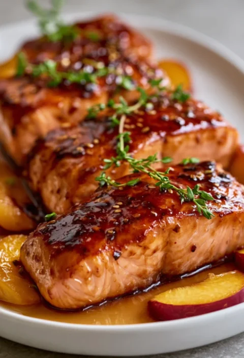 Savory Bourbon-Style Peach Roasted Salmon