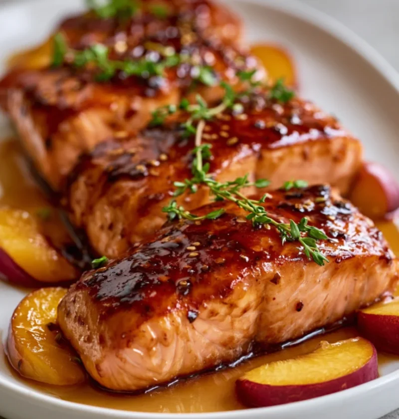 Savory Bourbon-Style Peach Roasted Salmon