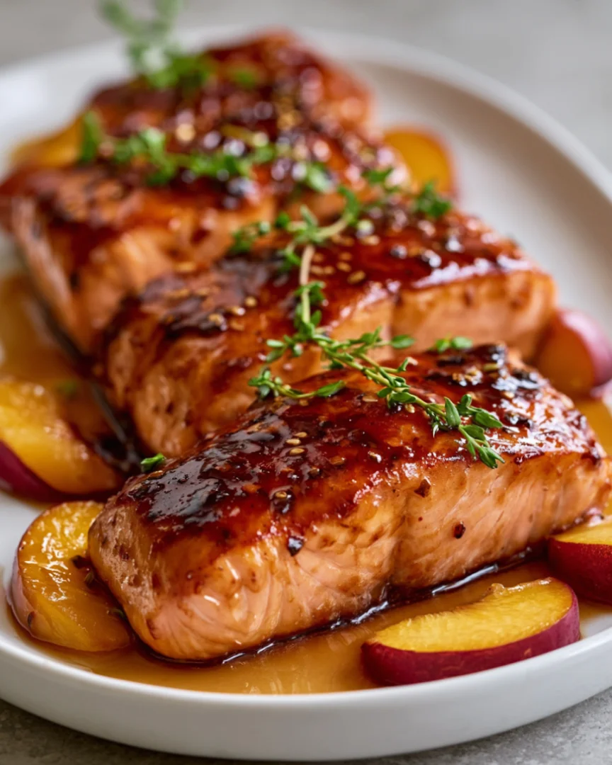 Savory Bourbon-Style Peach Roasted Salmon